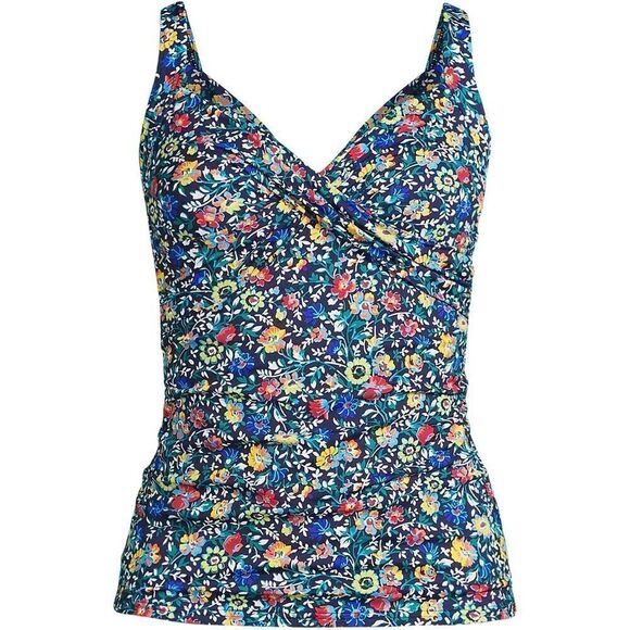 Land’s End V wrap underwire tankini deep sea navy bright floral adjustable Var - Picture 1 of 3